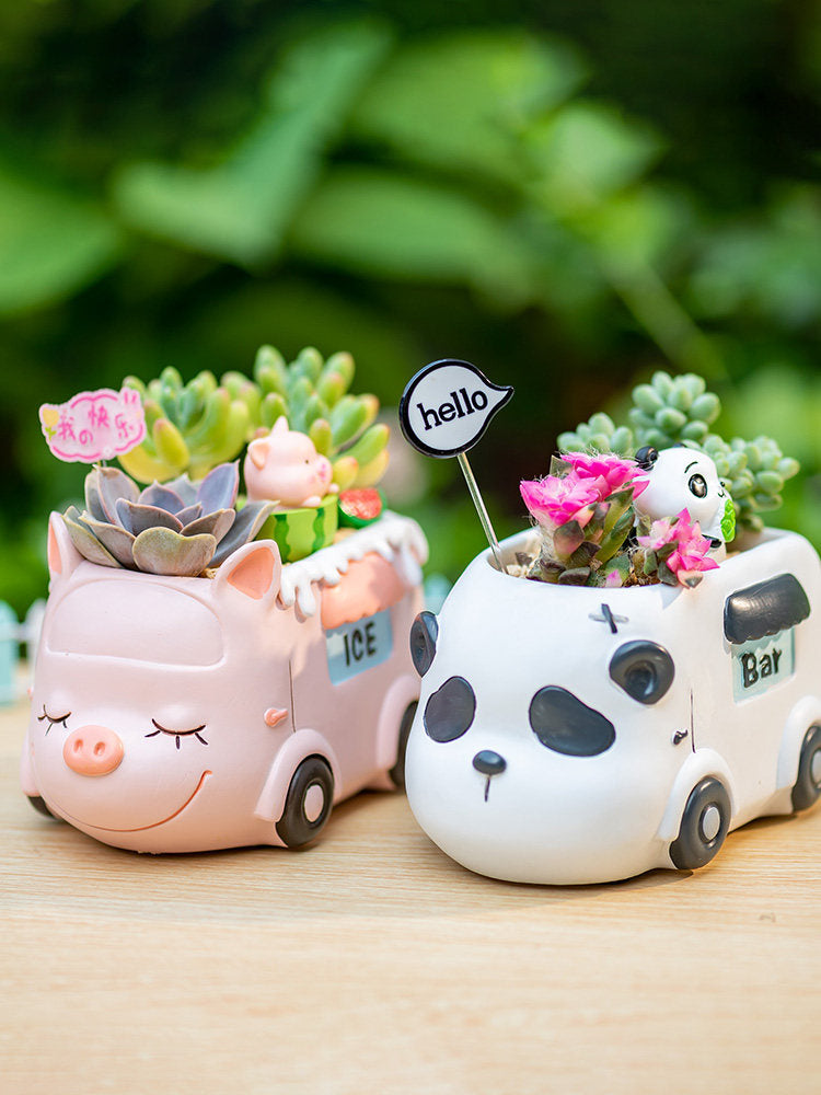 Creative Succulent Flower Pots for Kindergarten Plant Corners, Cute Cartoon Car and Animal Decorations, Gift for Boys