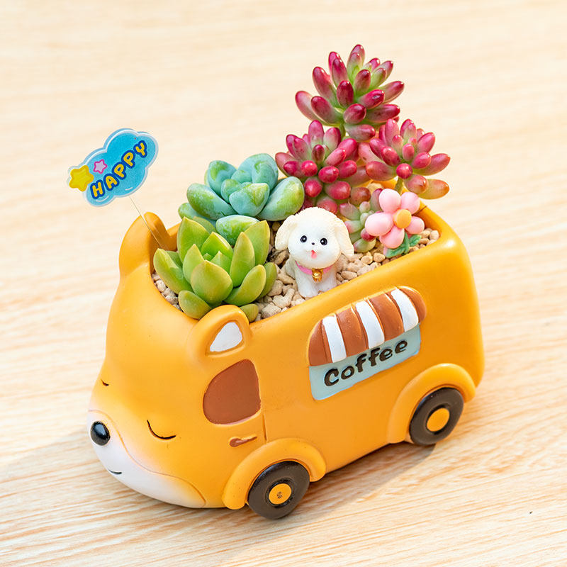 Creative Succulent Flower Pots for Kindergarten Plant Corners, Cute Cartoon Car and Animal Decorations, Gift for Boys