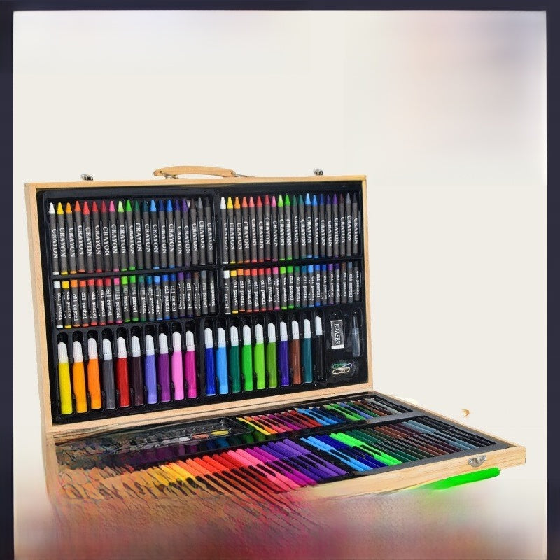 180 pieces of wooden box children's crayons, markers and colored pencils