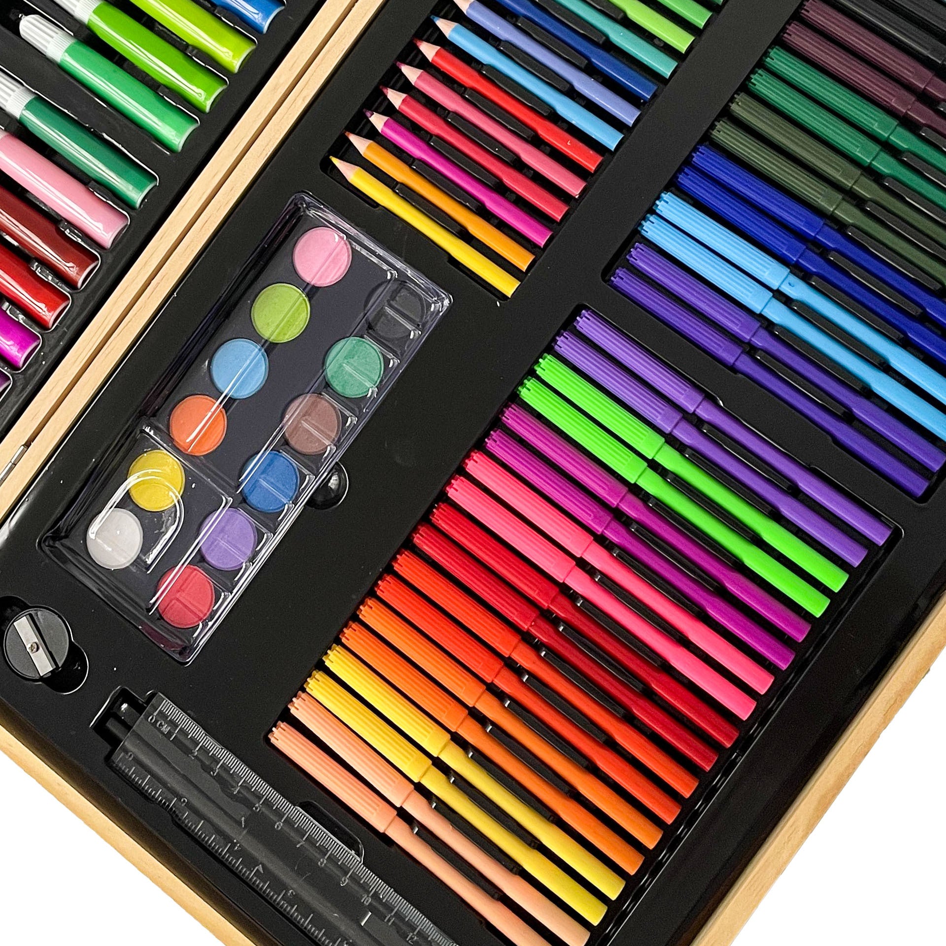 180 pieces of wooden box children's crayons, markers and colored pencils