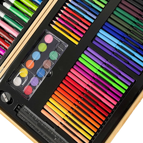 180 pieces of wooden box children's crayons, markers and colored pencils