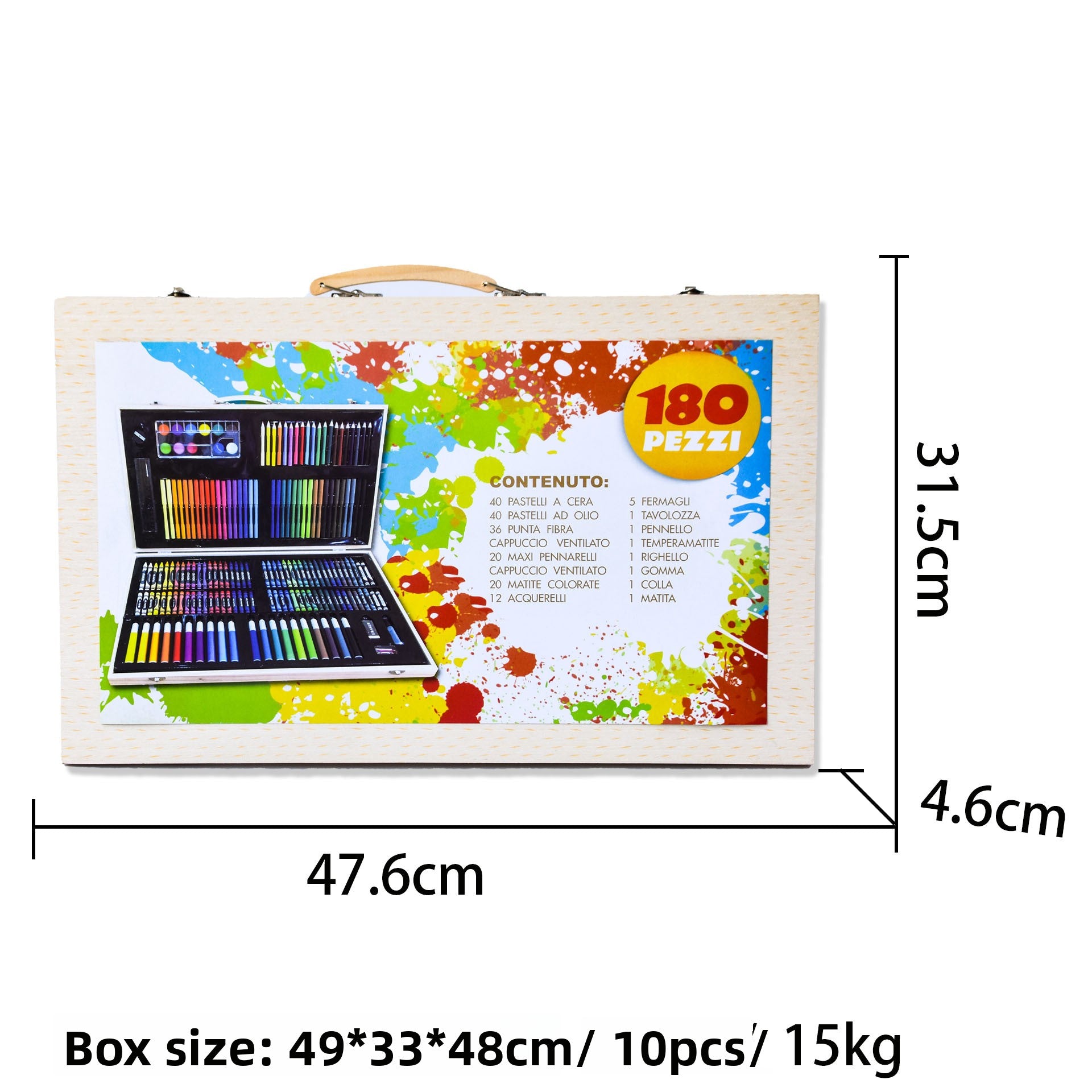 180 pieces of wooden box children's crayons, markers and colored pencils