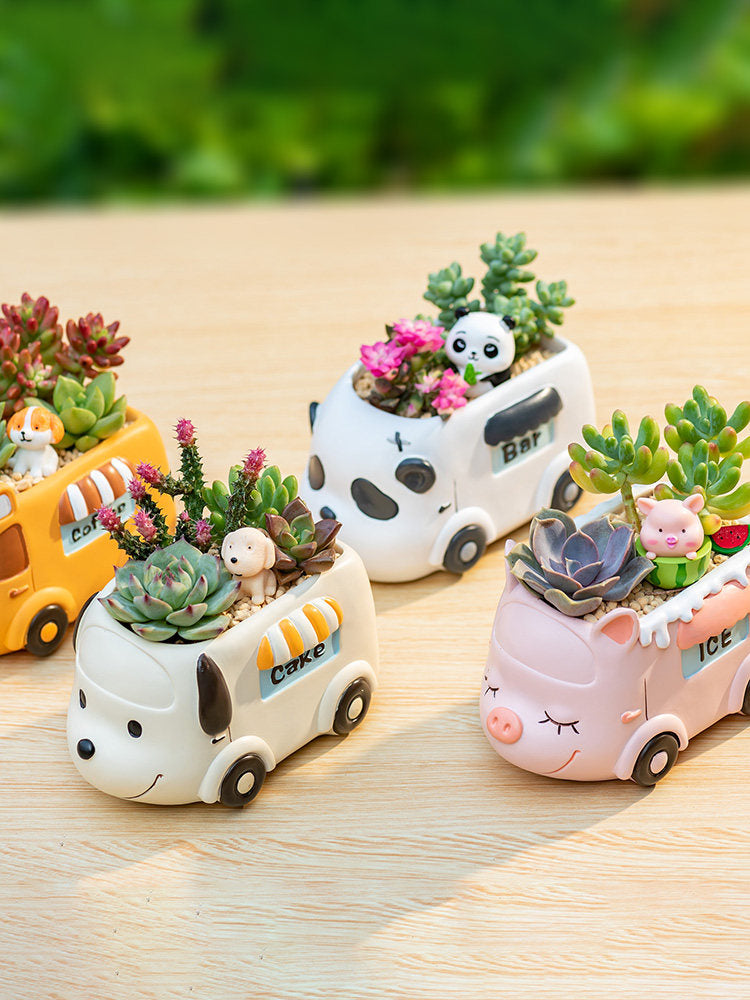 Creative Succulent Flower Pots for Kindergarten Plant Corners, Cute Cartoon Car and Animal Decorations, Gift for Boys