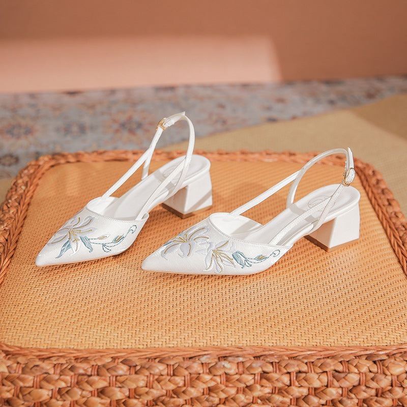 Embroidered Satin High Heel Sandals