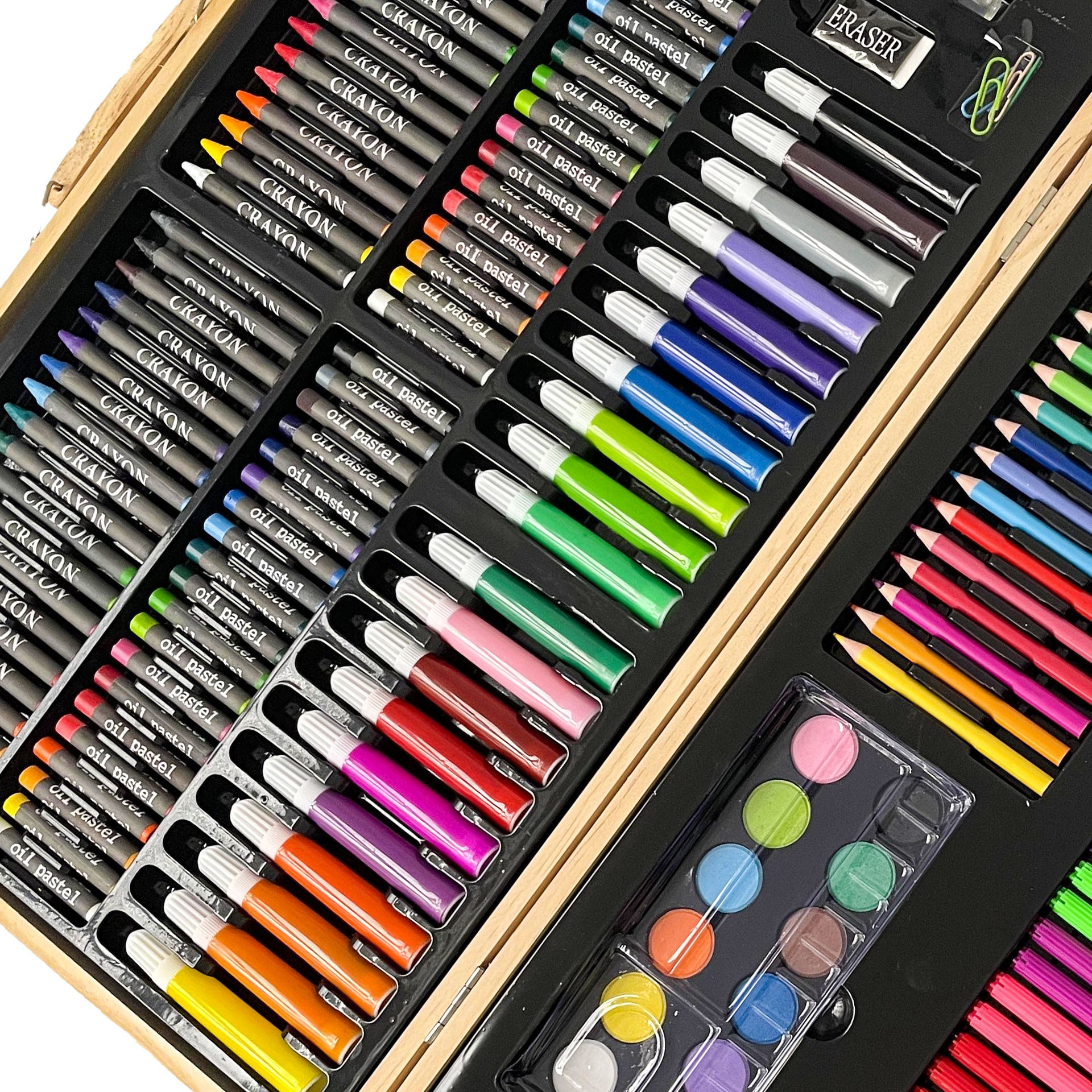 180 pieces of wooden box children's crayons, markers and colored pencils